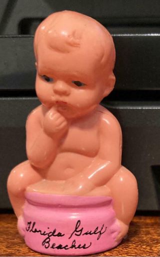 Rare Vintage Souvenir Celluloid Baby On Potty - Tape Measure.