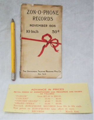 Rare 1906 Antique Zon O Phone Phonograph Gramophone Victrola Record Pamphlet