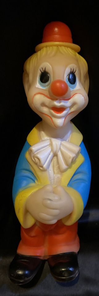 Rare Vintage Rubber Clown Doll 10” Taiwan Squeaks When Squeezed