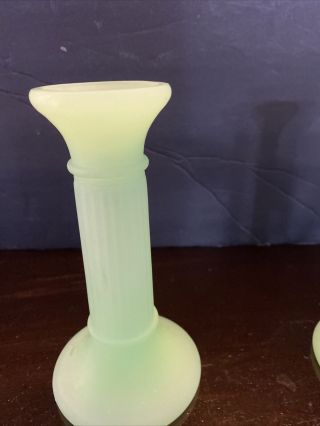 VNTG Retro MCM Rare FROSTED Green GLASS COLONIAL CANDLE HOLDERS (2) 2