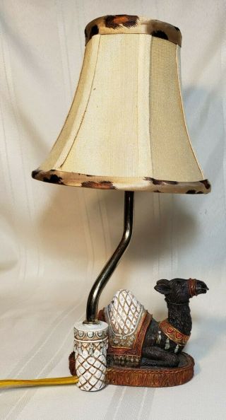 Rare Cbk 2001 Ceramic 11 " Camel Table Tv Lamp Light W/ Animal Print Satin Shade
