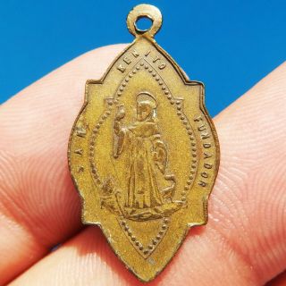 Rare St Benedict Cross Religious Medal Old Spanish Montserrat Virgin Charm