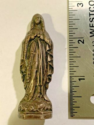 Rare Antique Miniature Tin Figure Statue Of Praying Virgin Mary With Rosary