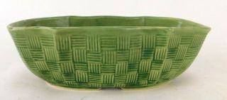 Vintage Mccoy Usa 150 Pottery Oval Planter Basket Weave Green Rare