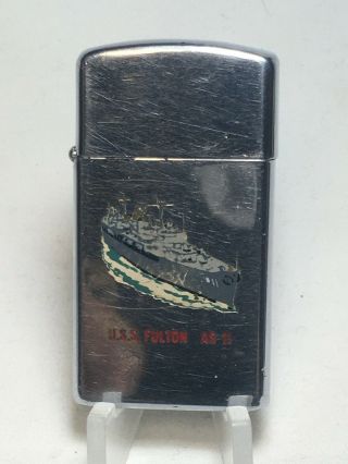 Old Vintage Rare Zippo Slim 1965 Ussfulton Town And Country Vietnam Era
