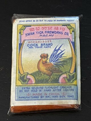Vintage Firecracker Label Rare Cl1 Cock Brand 1” 6s Penny Pack Firework Label