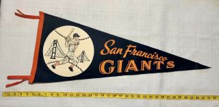 Vintage San Francisco Giants Baseball Soft Felt Pennant 30” X 12” Rare 1950’s