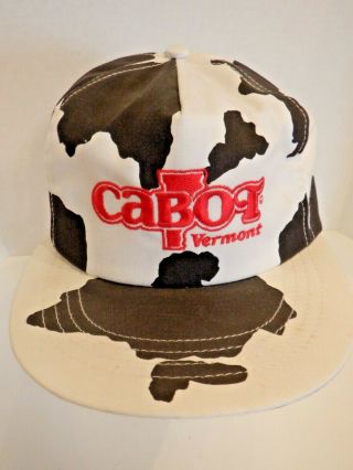 Vintage Ultra Rare Cabot Vermont Dairy Cow Print Cap Hat Adjustable Snap Back