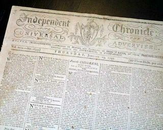 Rare 18th Century American Boston Massachusetts W/ Masthead 1797 Newspaper