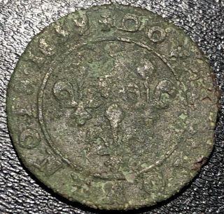 1639 France Double Tournois King Louis Xiii Rare French Medieval Coin 3