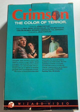 Wizard Video CRIMSON THE COLOR OF TERROR Big Box VHS Rare OOP Horror 2