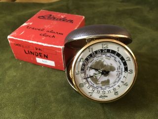 Rare Vtg Linden 525 Travel Alarm Clock Gmt World Time Face Dial