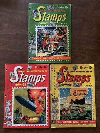 3 Thrilling Adventures In Stamps Comics Vol 1 4 5 6 Rare Vintage Old 1952?