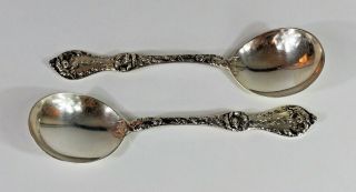 2 Rare Antique Reed & Barton Sterling Round Serving Spoon 1900 Fleurs