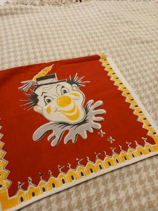 Vintage Antique Rare Linen Tea Towel Hand Towel Clown Red Yellow