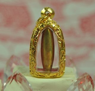Torpedo Gold Leklai Thong Pla Lai Lp Huan Thai Buddha Magic Amulet Pendant Rare
