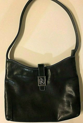 Authentic & Rare Ralph Lauren Medium Soft Black Leather Bag W/ Silver Monogram