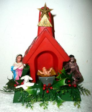Rare Vintage 8 " Soft Plastic Blow Mold Christmas Manger Nativity Tabletop Figure