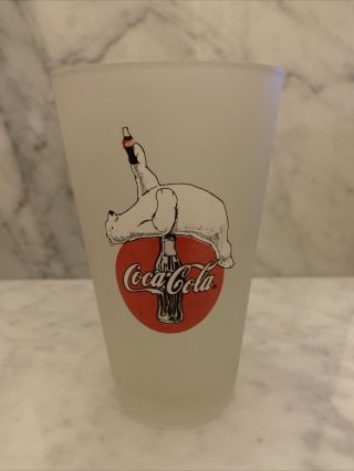 Rare Misprint Coca Cola Polar Bear Frosted Christmas Holiday Glass Cup 1998 Coke