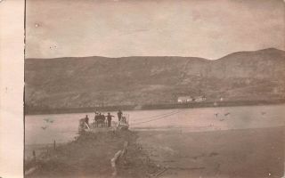 Nd 1907 Very Rare Real Photo Cable Ferry Over Missouri River North Dakota