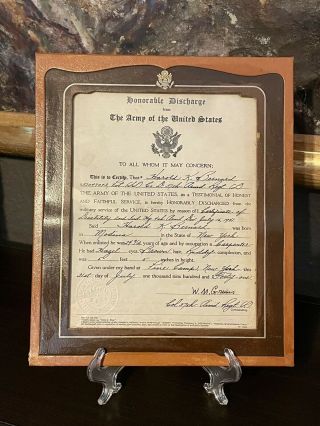 1941 United States Army Honorable Discharge Papers Ww2 - Framed Rare Vintage Old