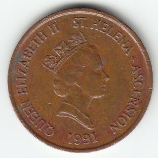 St.  Helena & Ascension 1 Penny 1991 Km12 Br 1 - Year Type Non - Magnetic Average Rare