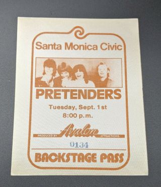 1981 Pretenders Backstage Pass Santa Monica Civic Center - - Early Rare Pass