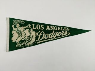 Rare 1960s Los Angeles Dodgers Baseball Felt Pennant Green Version