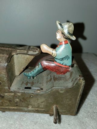 Rare Vintage 1930s Louis Marx Wind - Up Aluminum & Tin Tractor With Litho Farmer.