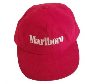 Vintage Marlboro Corduroy Hat Cap Red Snap Back Rare