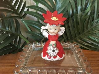 Rare Vintage Napco – Flower Hat Girl In Red Dress - Christmas Ornament Bell