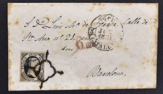 Spain 1851 Imperforated Queen Isabella On Rare Cover Vich/vic To Barcelona Look