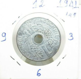 France Indochine Indochina,  1 Cent 1941,  Error Vintage Rare.