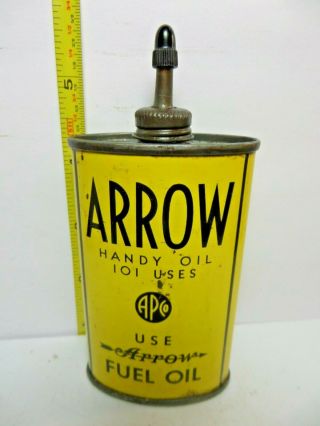 1920 - 50s - (3oz) Very Rare Vintage Arrow Fuel Oil Tin Can Handy Oiler Lead Top