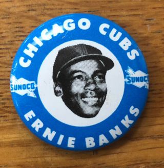 Vintage 1969 Sunoco Ernie Banks 1 1/8” Pin Nm - Mt Chicago Cubs Rare Gas Oil Pin