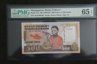 Rare Madagascar 500 Francs 1988 P 71b - Pmg - 65epq Gem Only 8 Finer (p115)