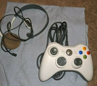 White Microsoft Oem Wired Usb Xbox 360 & Pc Controller W/ Headset Rare Authentic