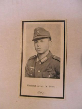 Rare Wwii German Death Card,  17 Year Old Casualty,  Kia In Hungary,  Sterbilde