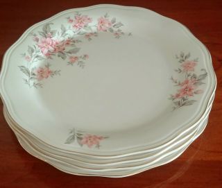 Vintage Set Of 4 French Saxon China 22k Gold 9 " Plates; Pink Floral Rare Design