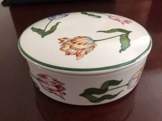 Tiffany & Co.  Tulip Pattern Bone China,  Round Box With Lid,  Rare Find