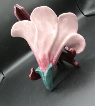 Rare 1945 California Pottery Leyden - Allan Pink Hibiscus Flower Wall Pocket Vase
