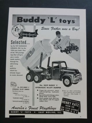 Rare Vtg 1954 Dealer Ad - Buddy L Toys Hydraulic Dumper Dump Truck 3859 1950’s