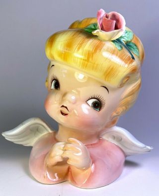 Rare Vintage Py Japan Ceramic Angel Girl Head Planter 1950s Mcm