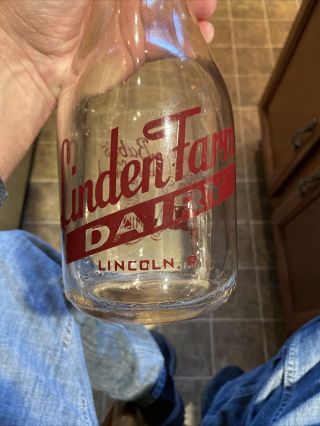 Rare Linden Farm Dairy Lincoln Rhode Island Ri Acl Quart Milk Bottle