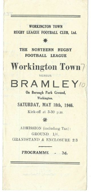 Workington V Bramley Rugby League Rare 1st Season 1945 - 46