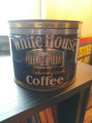 Vintage,  RARE 1 LB.  White House Coffee tin; Key - wind,  top (no key) ; Org.  lid; VG 3
