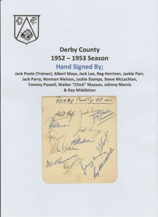 Derby County & Preston North End 1952 - 53 Rare Orig Autograph Book Page 23 X Sigs
