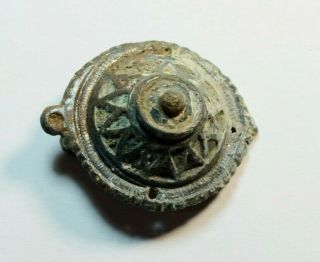 Ancient Roman Bronze Military Disc Fibula Brooch - With Enamel Insert - Rare