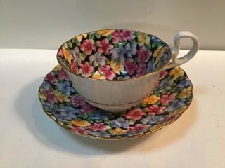 Radfords Crown China Rare Teacup & Saucer 8561 Floral Chintz Multicolor England