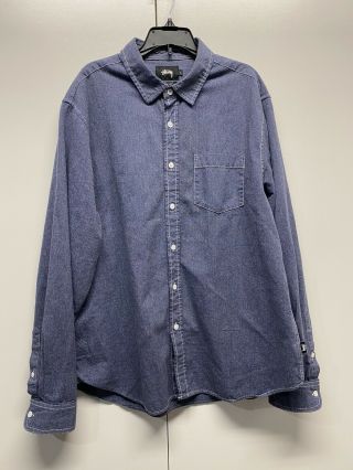 Rare Vintage Stussy Long Sleeve Blue Denim Button Down Shirt L Cotton Sharp